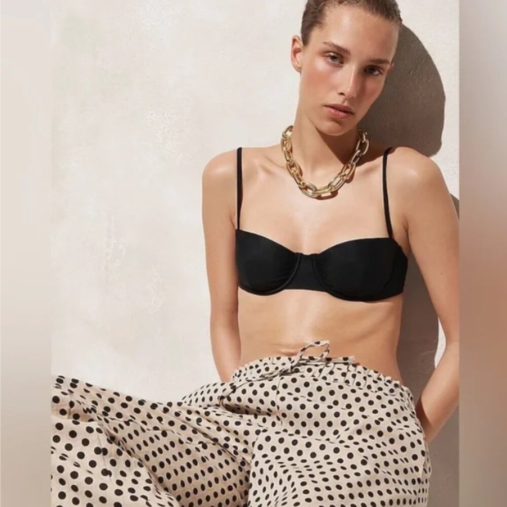 NWT J. Crew Balconette‎ Underwire Black Bikini Swimsuit Top 42D